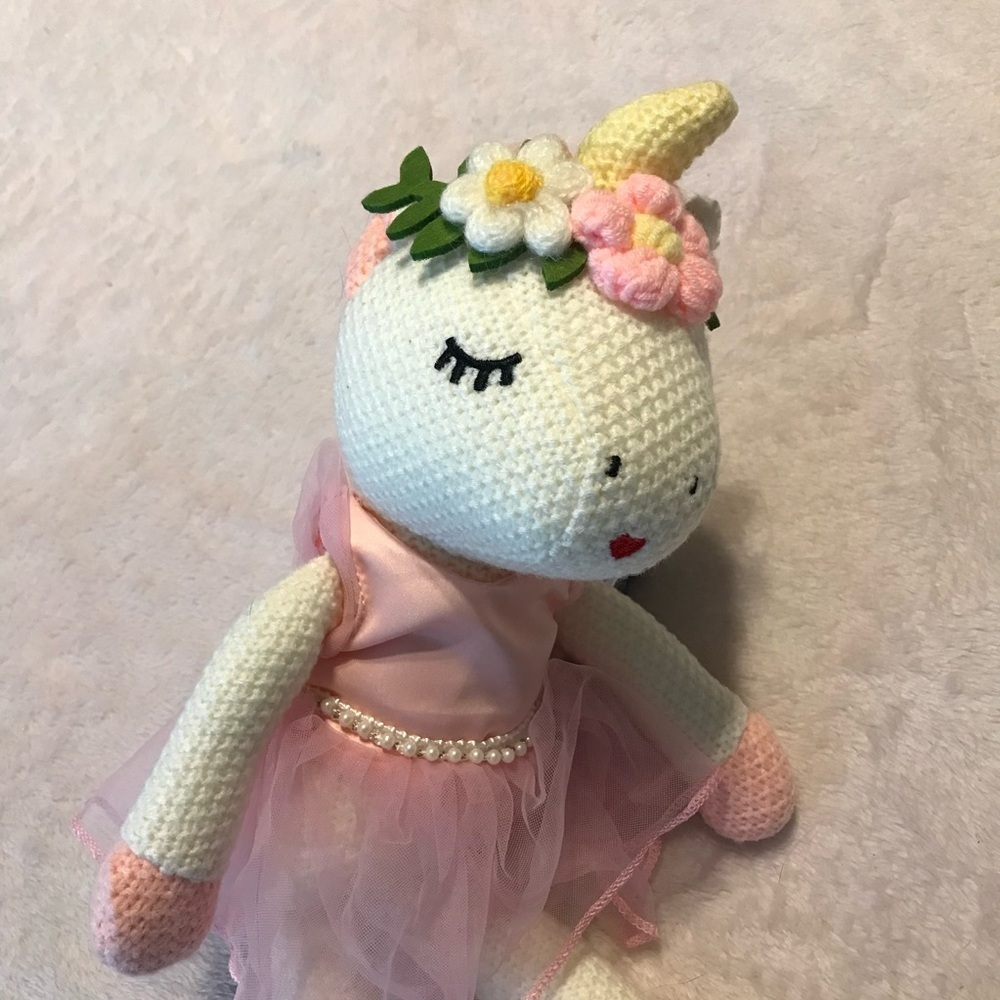Unicorn Ballerina Crochet Doll Flowers And Pearls Knitted Unicorn Doll Toy New